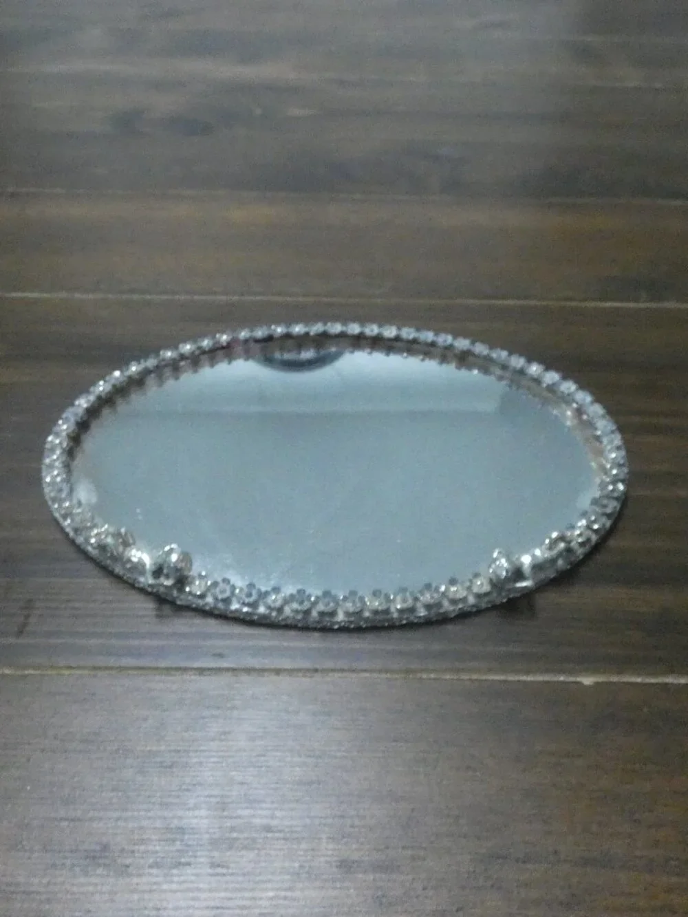 VTG Sam Fink Silver Colored Oval Ornate Mirror Cherubs Resting Filigree Tray 7.5